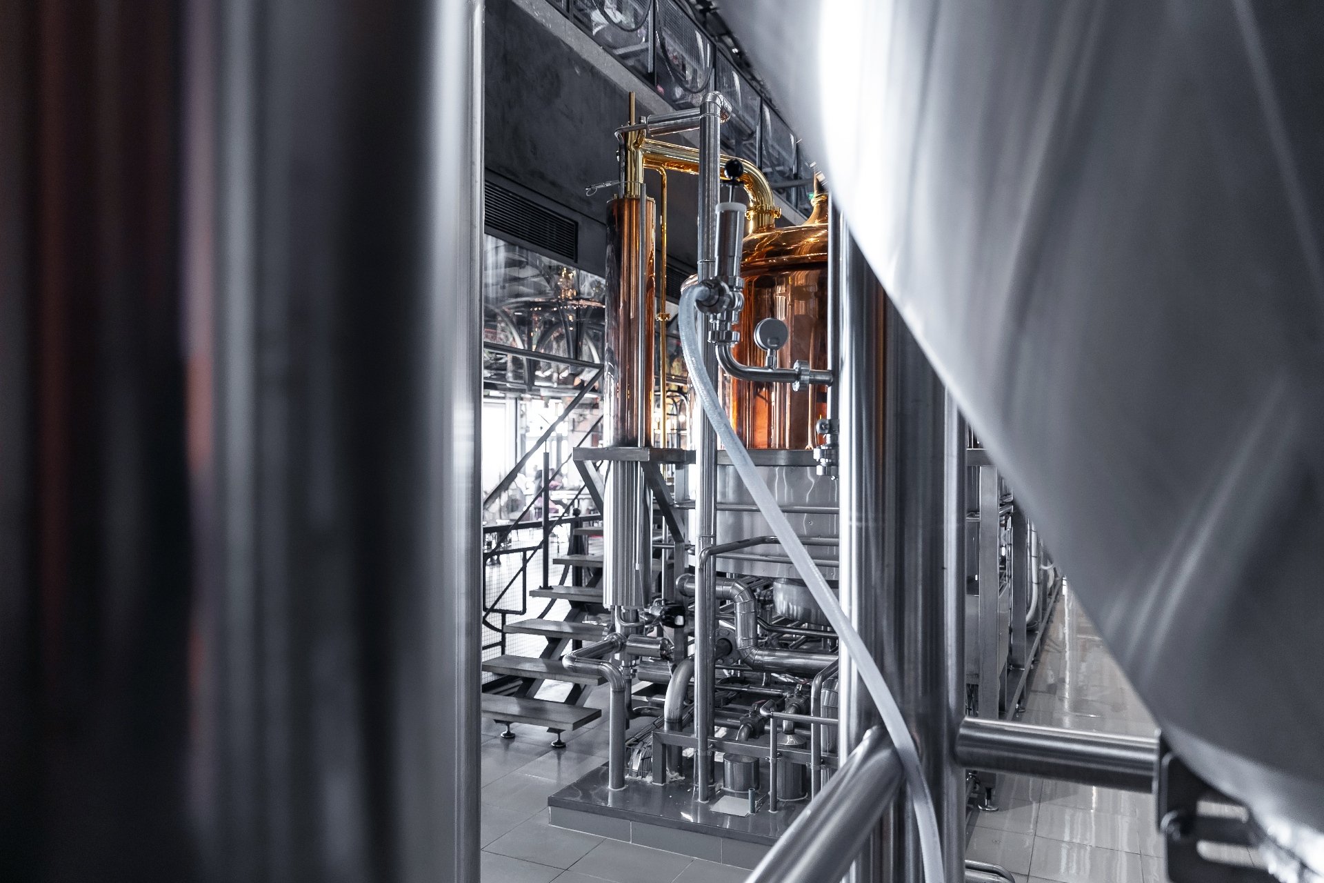 Stainless steel and copper processing equipment in a food production facility
